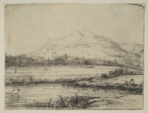 Kanál s rybářem a dvěma labutěmi, 1650. od Rembrandt van Rijn