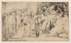 Kristus se hádal s doktory: Skica od Rembrandt van Rijn