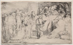 Kristus se hádal s doktory: Skica od Rembrandt van Rijn