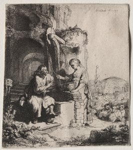 Kristus a žena Samaří mezi ruinami od Rembrandt van Rijn