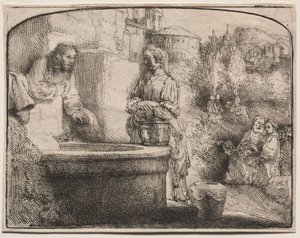 Kristus a žena Samaří: Obloukový tisk, 1657-58. od Rembrandt van Rijn