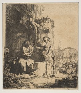 Kristus a žena Samaří mezi ruinami. od Rembrandt van Rijn