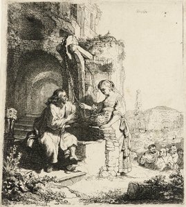 Kristus a žena Samaří mezi ruinami [Jan 4:5-20], 1634. od Rembrandt van Rijn