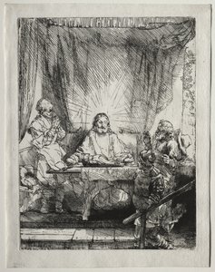 Kristus v Emauzích: Větší obraz od Rembrandt van Rijn