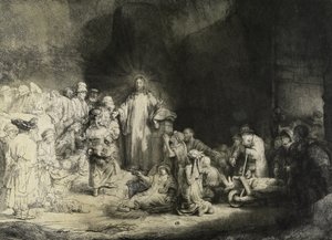 Kristus uzdravující nemocné: „Sto guldenový tisk“, c. 1649 (lept, suchá jehla a rytina) od Rembrandt van Rijn