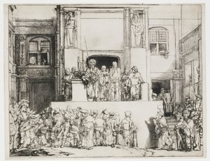 Kristus představený lidem: podlouhlý talíř od Rembrandt van Rijn