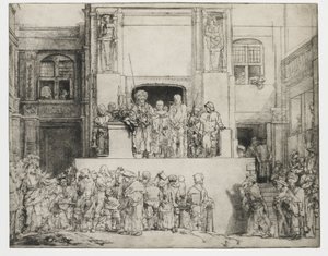 Kristus představený lidem: podlouhlý talíř od Rembrandt van Rijn