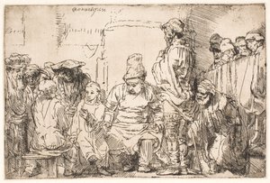 Kristus sedí a diskutuje s učenými v Písmu od Rembrandt van Rijn