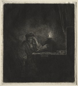 Kopie studenta u stolu při svíčkách od Rembrandt van Rijn