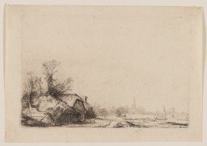 Chata u kanálu s výhledem na Ouderkerk od Rembrandt van Rijn