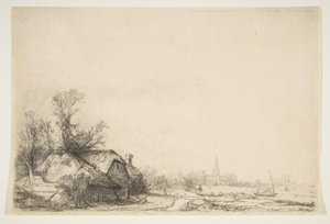 Chata u kanálu s výhledem na Ouderkerk, ca. 1641. od Rembrandt van Rijn