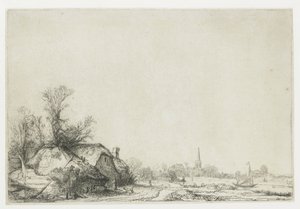Chata u kanálu s výhledem na Ouderkerk od Rembrandt van Rijn