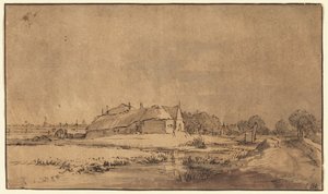 Chaty a stodola vedle silnice od Rembrandt van Rijn