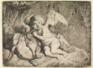 Cupid Resting, podle obrazu dříve připisovaného Rembrandtovi od Rembrandt van Rijn
