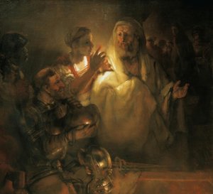 Apoštol Petr zapírá Krista od Rembrandt van Rijn