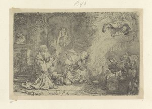 Angel opouští Tobiáše a jeho rodinu Recueil de quatre-vingt-cinq estampes originales (název série) od Rembrandt van Rijn