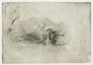 Statek mezi stromy Shluk stromů s výhledem od Rembrandt van Rijn