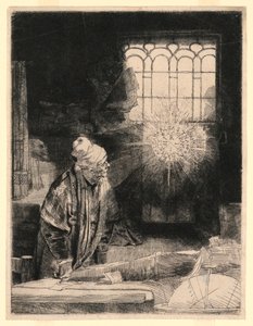 Faust ve své pracovně, sleduje kouzelný disk od Rembrandt van Rijn