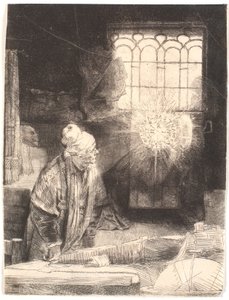 Faust ve své pracovně, sleduje magický disk (Dr. Faustus) od Rembrandt van Rijn