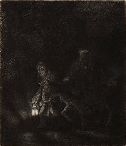Útěk do Egypta: Noční skladba od Rembrandt van Rijn