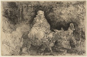 Útěk do Egypta: Svatá rodina překračuje potok od Rembrandt van Rijn