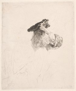 Starý muž si stíní oči rukou od Rembrandt van Rijn