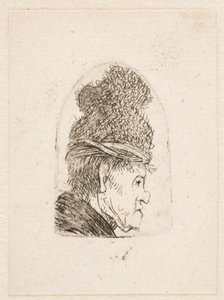 Groteskní profil: muž s vysokou čepicí od Rembrandt van Rijn