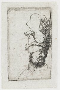 Hlava muže v čepici s vysokým kšiltem od Rembrandt van Rijn