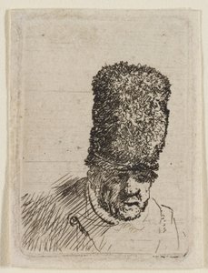 Hlava starého muže v vysoké kožešinové čepici: poprsí od Rembrandt van Rijn