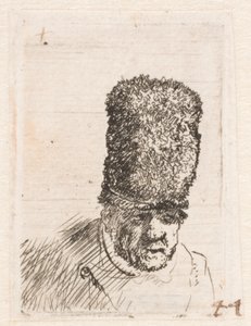 Hlava starého muže ve vysoké kožešinové čepici od Rembrandt van Rijn