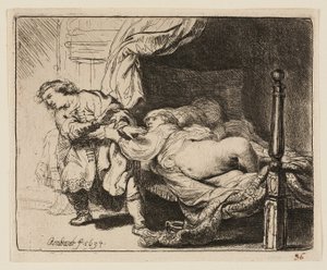 Josef a Potífarova žena od Rembrandt van Rijn