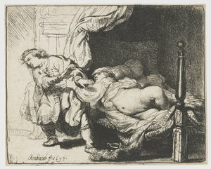 Josefa a Potifarova manželka od Rembrandt van Rijn