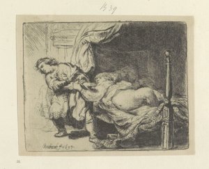 Jozef en de vrouw van Potifar Kolekce osmdesáti pěti původních tisků (název série) od Rembrandt van Rijn