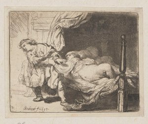 Josef a manželka Putifara (Potifara) od Rembrandt van Rijn