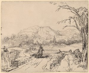 Krajina se sportovcem a psem od Rembrandt van Rijn