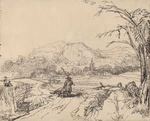 Krajina se sportovcem a psem, c. 1653. od Rembrandt van Rijn