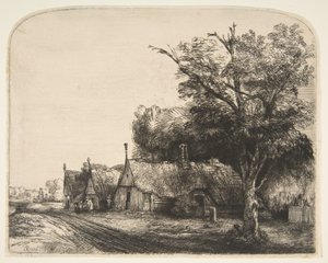 Krajina se třemi sedlovými chalupami vedle silnice, 1650. od Rembrandt van Rijn