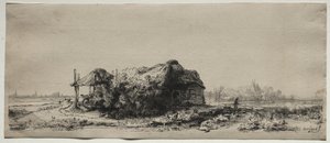 Krajina s chalupou a stodolou na seno: Podlouhlá od Rembrandt van Rijn