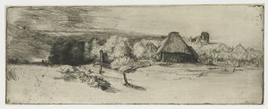 Krajina s hospodářskou budovou a domem s věží Krajina s hospodářskou budovou a "dům s věží" od Rembrandt van Rijn