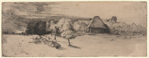 Krajina s hospodářskou budovou a "Dům s věží" od Rembrandt van Rijn