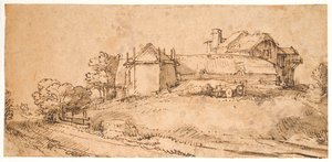 Krajina se statkem a stodolou na seno od Rembrandt van Rijn