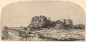 Krajina se stodolou na seno a stádem ovcí od Rembrandt van Rijn