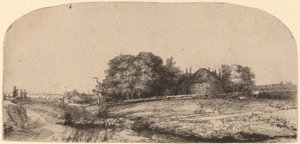 Krajina se stodolou na seno a stádem ovcí od Rembrandt van Rijn