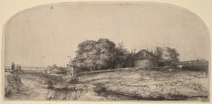 Krajina se stodolou na seno a stádem ovcí od Rembrandt van Rijn