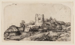 Krajina se čtvercovou věží od Rembrandt van Rijn