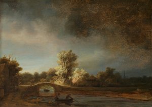 Krajina s kamenným mostem Krajina s kamenným mostem od Rembrandt van Rijn