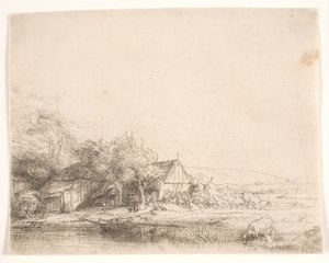 Krajina s krávou, která se napájí od Rembrandt van Rijn