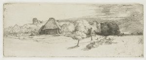 Krajina s hospodářskou budovou a „domem s věží“ od Rembrandt van Rijn