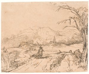 Krajina se sportovcem a psy od Rembrandt van Rijn