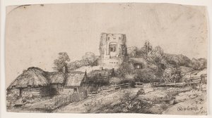 Krajina s čtvercovou věží od Rembrandt van Rijn